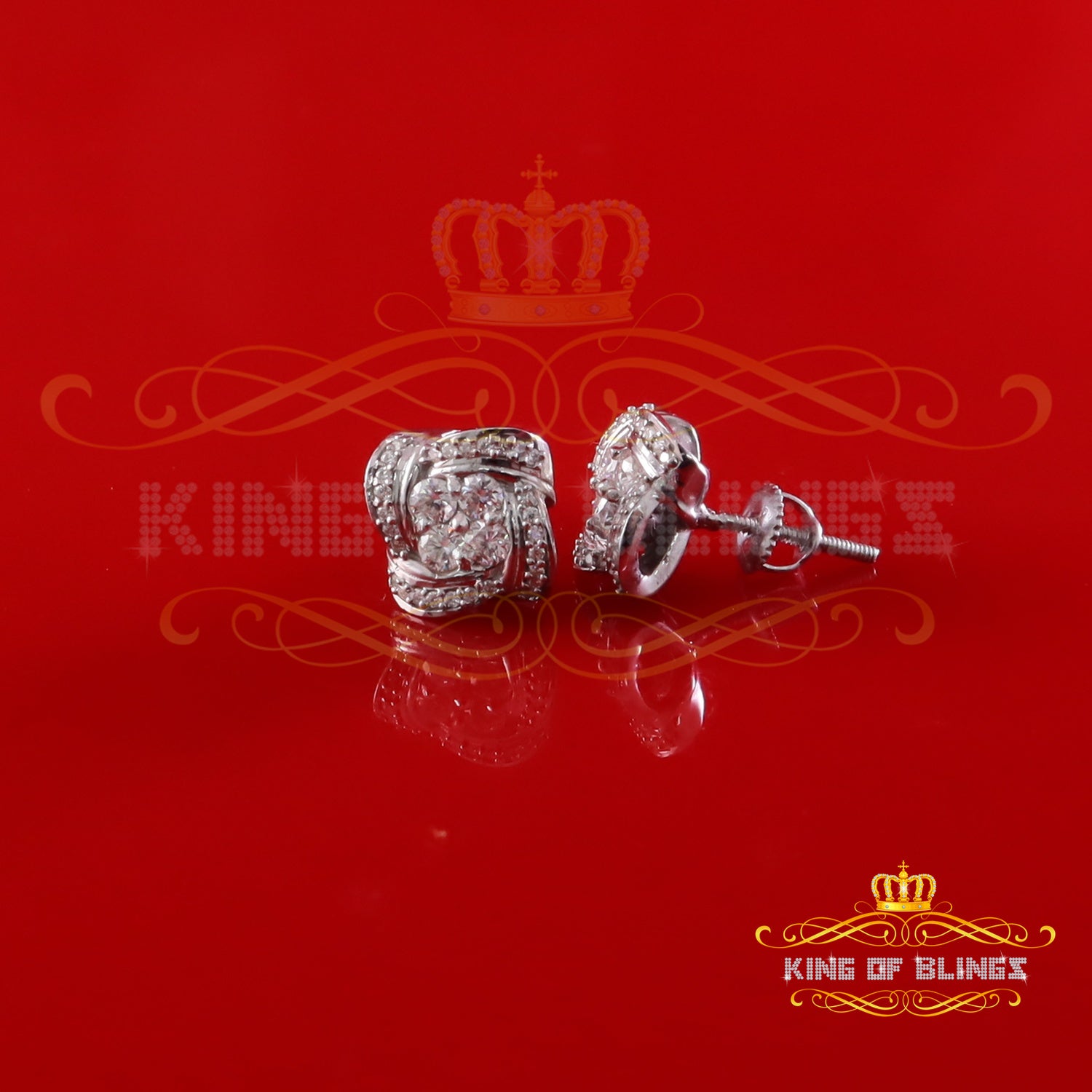 King of Bling's New Men's/Womens 925 White Silver 0.50ct VVS 'D' Moissanite Floral Stud Earrings KING OF BLINGS