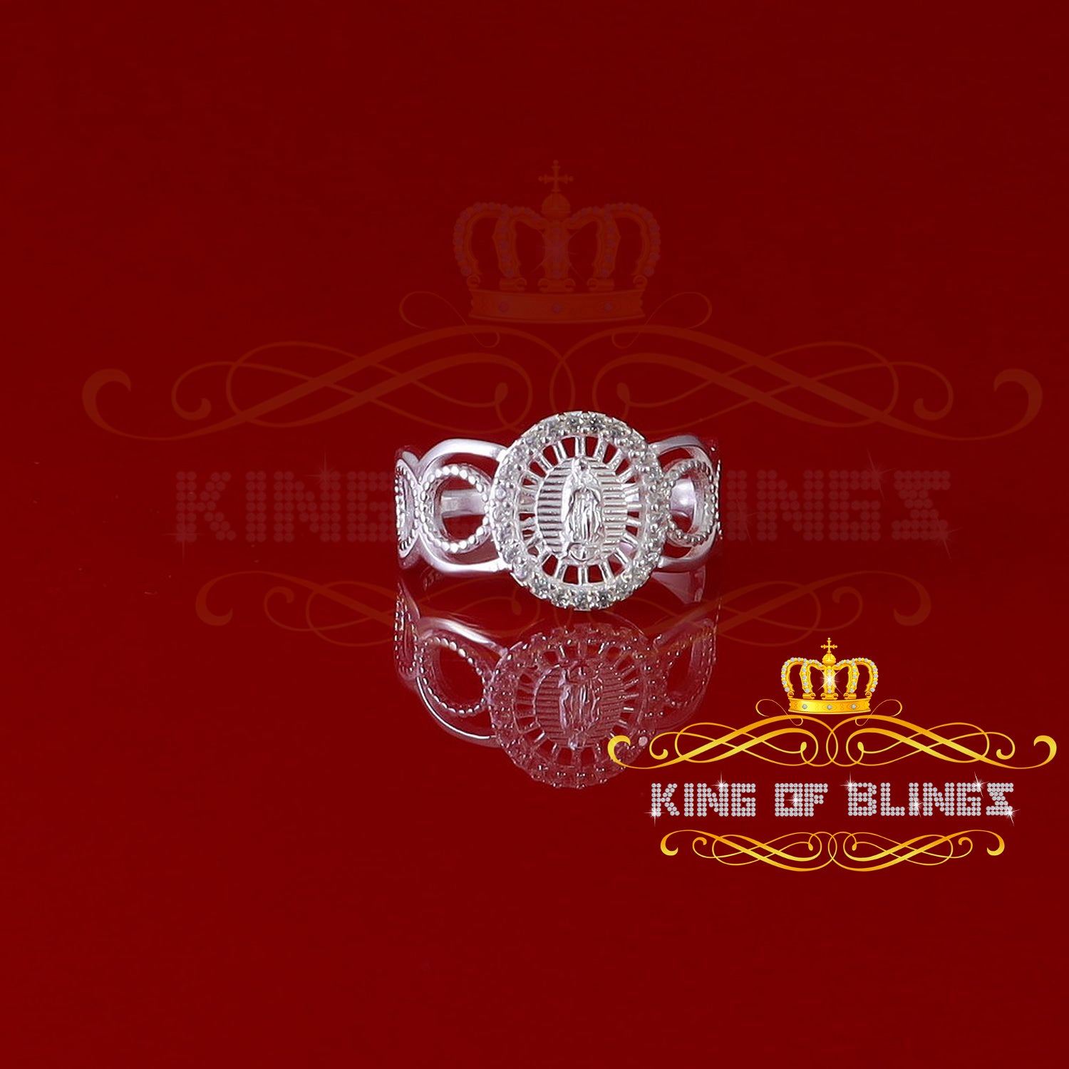 King Of Bling'sOur Lady Guadalupe White CZ 925 Silver Virgin Merry in Aura Women's Ring SZ 10 KING OF BLINGS