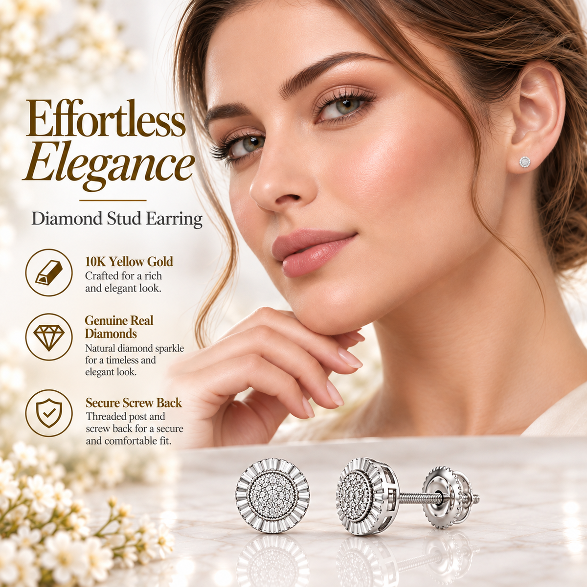 King Of Bling's 925 Sterling Silver 0.05ct Diamond White Stud For Women's Style Round Earrings KING OF BLINGS