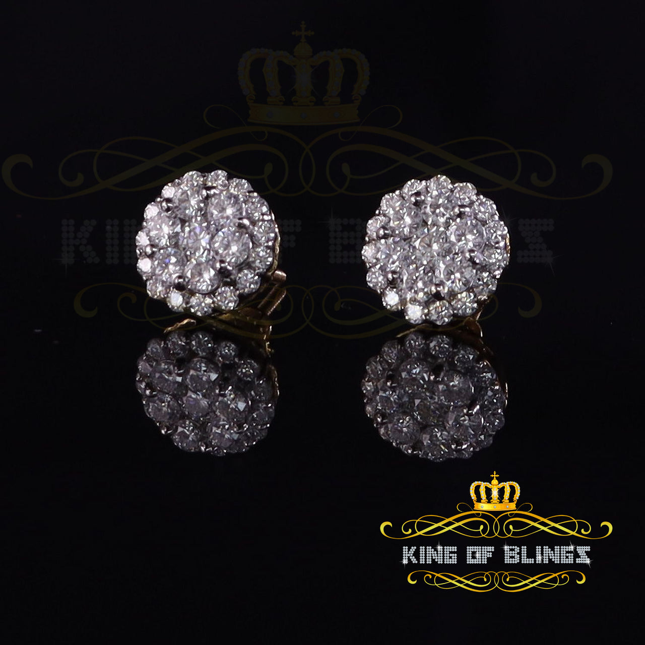 King Of Bling's 10k Real Yellow Gold 3.50ct Vvs 'D' Color Real Moissanite Round Cluster Earrings