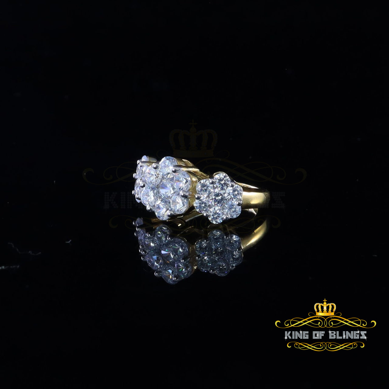 King Of Bling's 925 Sterling Yellow Silver CZ 5.50ct Flower 7 stone Set Women's Ring SZ 6.50