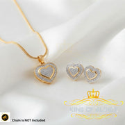 King of Bling's 925Yellow Silver 0.50CT Diamond Double-Layer Concentric Heart Pendant&EarringSet King of Blings