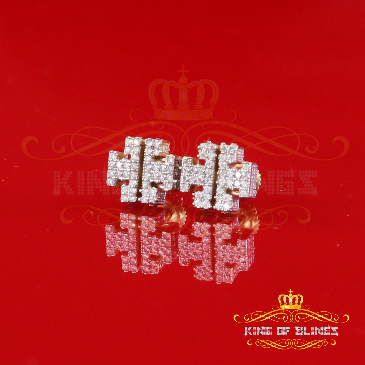 King  of Bling's 925 Yellow Silver 1.00ct VVS 'D' Moissanite Tory Burch Stud Earring Men's/Womens King of Blings