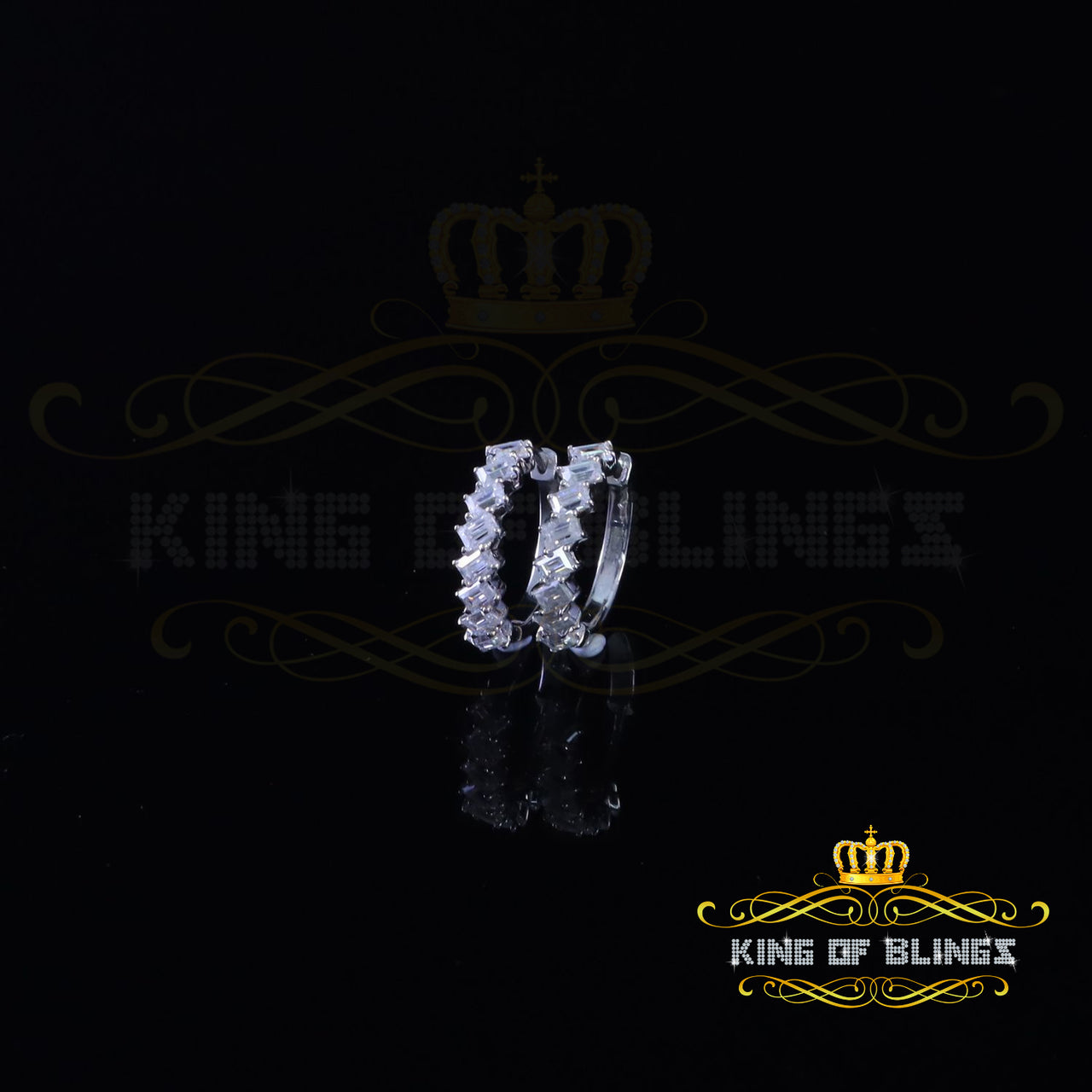 King of Bling's 1.48 ct Moissanite Baugutte White 925 Sterling Silver Women's Hoop Earrings