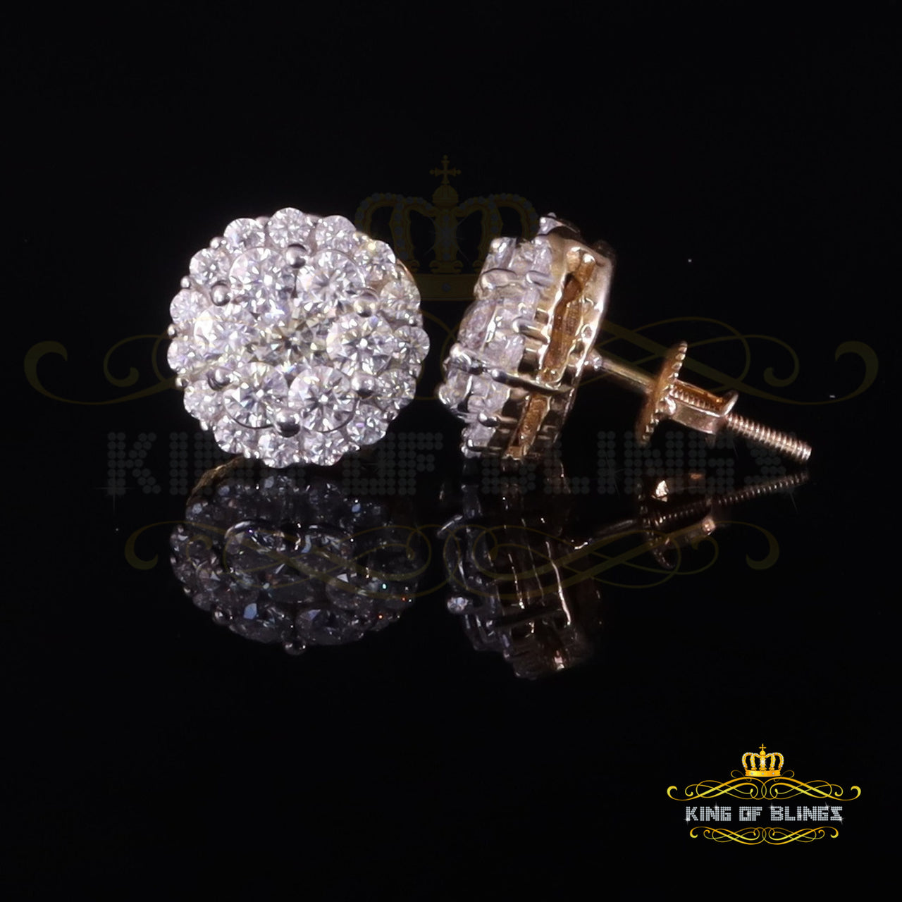 King  of Bling's Men's/Womens 925 Silver Yellow 1.66ct VVS 'D' Moissanite Round Stud Earrings KING OF BLINGS