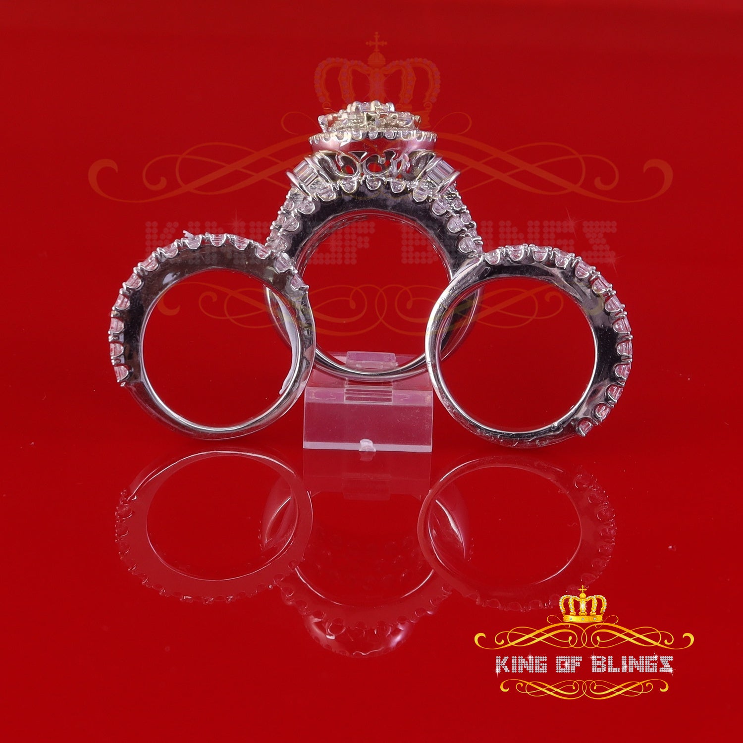 King Of Bling's13.93CT Cubic Zirconia Men's SZ 9 & Women's Size 9 Trio Style Silver White Ring KING OF BLINGS