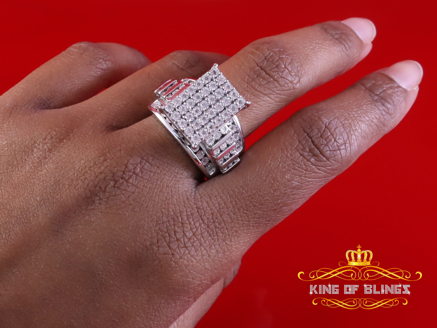 King Of Bling's White Cinderella Rectangle Real 0.25ct Diamond 925 Silver Womens Ring Size 7 KING OF BLINGS