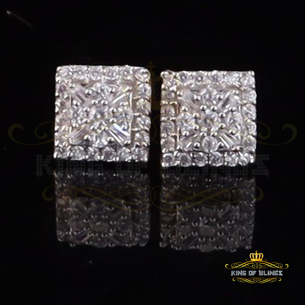 King of Bling's 925 Starling Yellow Silver 0.74ct Cubic Zirconia Square Women's & Men's Earrings KING OF BLINGS