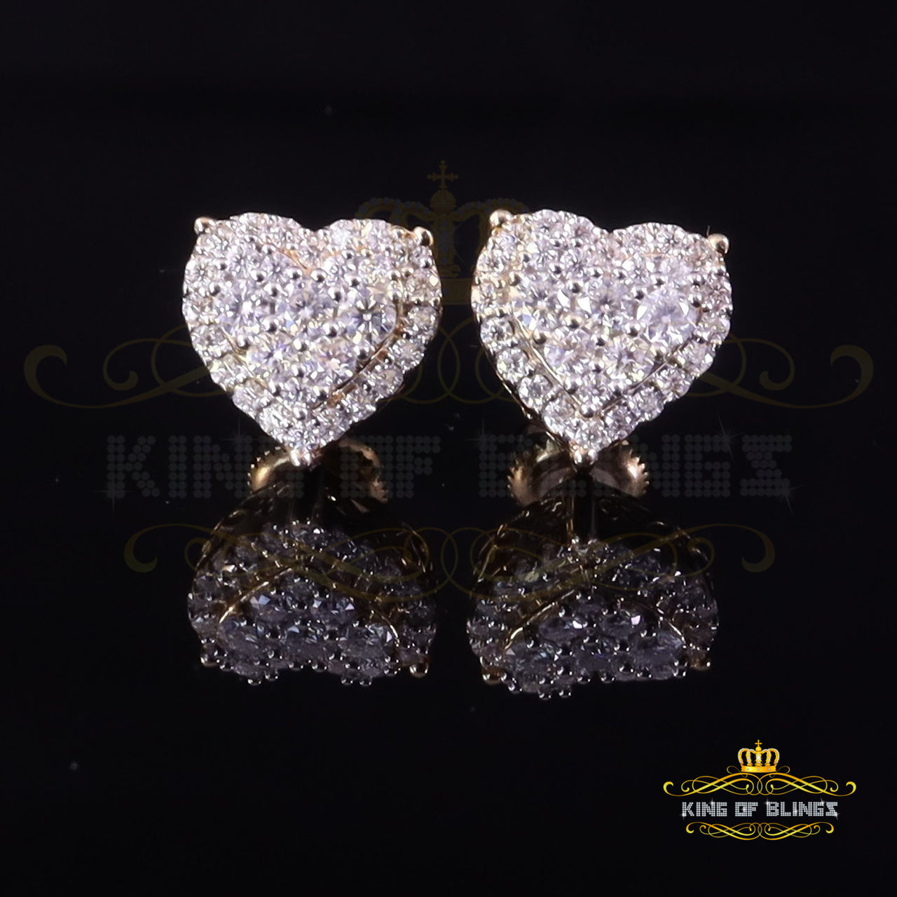 King  of Bling's Men's/Womens 925 Silver Yellow 1.25ct VVS 'D' Moissanite 3D Heart Stud Earrings KING OF BLINGS