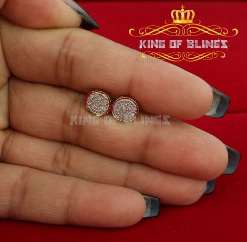 King Of Bling's 10K Real Yellow Gold with Real 0.15ct mens & womes Diamonds Round Stud Earrings