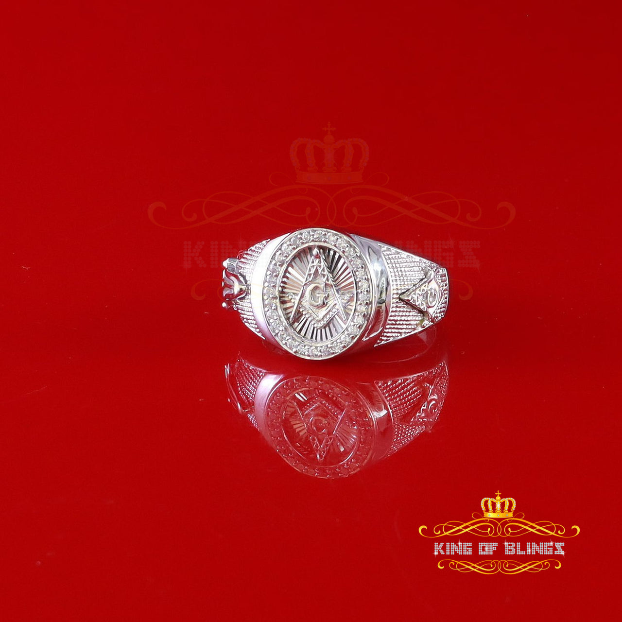 King Of Bling's925 Sterling White Silver Round Cubic Zirconia Luxury Fashion Men's Ring Size 10