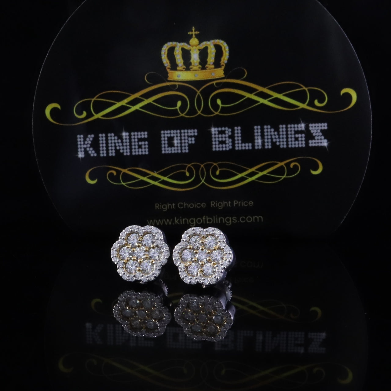 King  of Bling's Yellow Floral Silver 1.50ct VVS 'D' Moissanite 925 Stud Earrings Men's/Womens