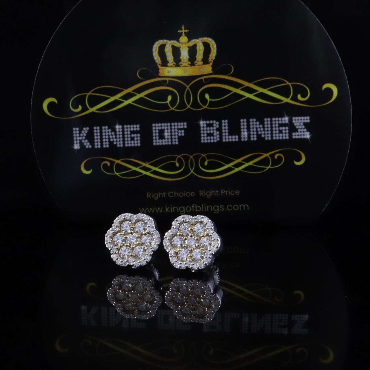 King of Bling's Yellow/White Floral Silver 1.50ct VVS 'D' Moissanite 925 Earrings Men's/Womens