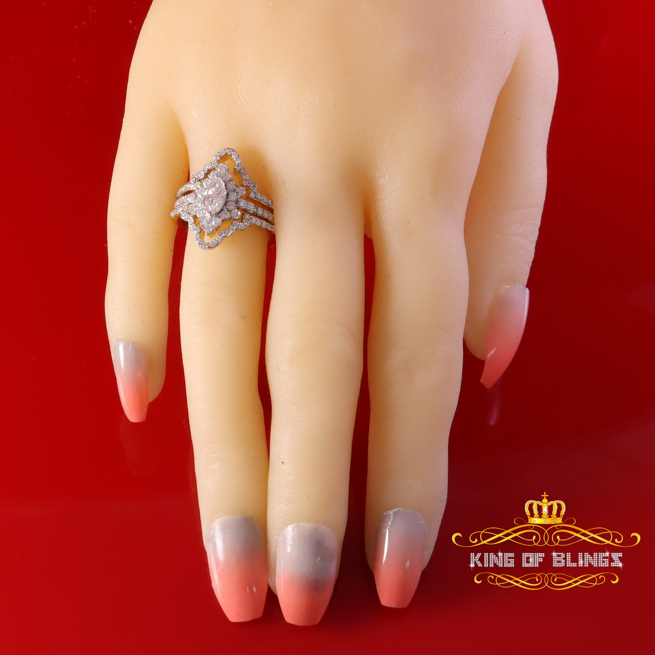 King of Bling's 2.00ct VVS 'D' Marquise Moissanite 925 Sterling Silver White Rings Size 7 Womens King of Blings