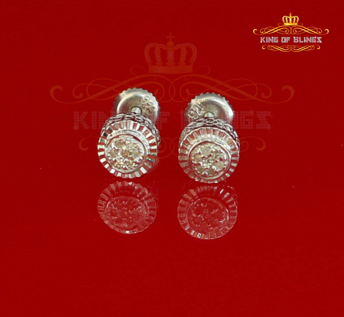 King Of Bling's 925 Sterling Silver 0.05ct Diamond For Women's/ Men's White Stud Round Earrings
