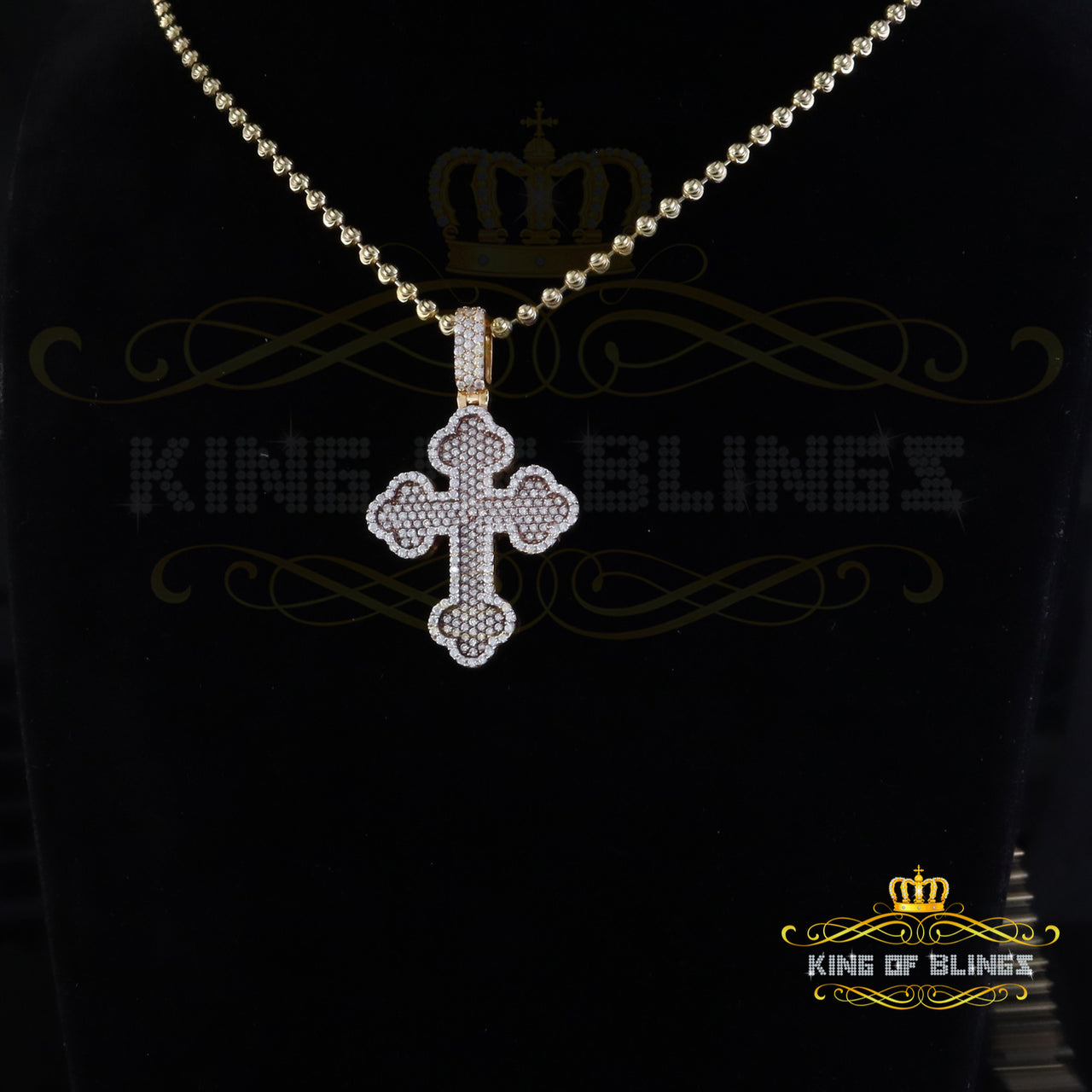King Of Bling's 925 Sterling Yellow Silver 2.50ct VVS D Clr.Moissanite Cross Pendant Men/ Women. KING OF BLINGS