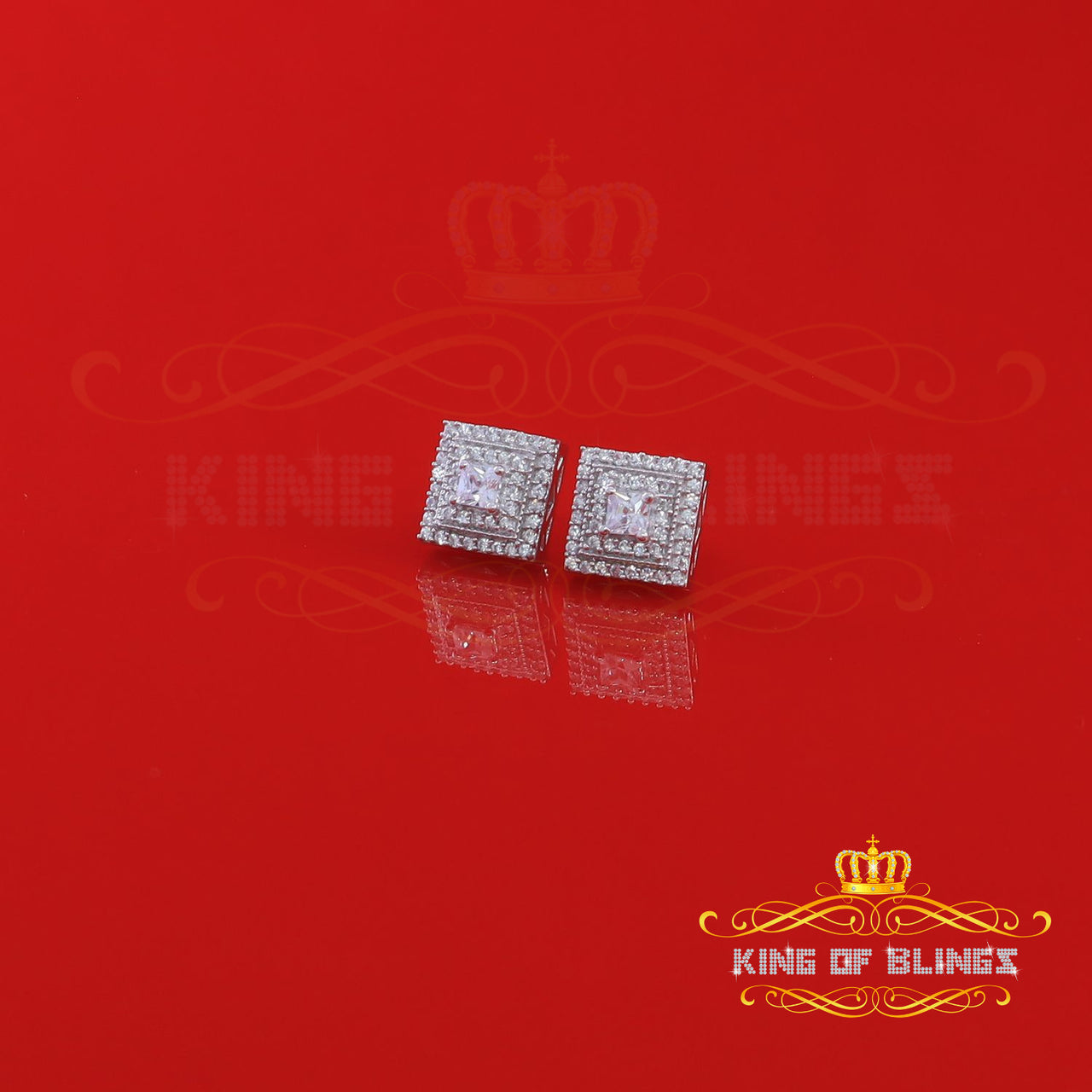 King of Bling's 1.44ct Cubic Zirconia 925 White Sterling Silver Women's Hip Hop Square Earrings