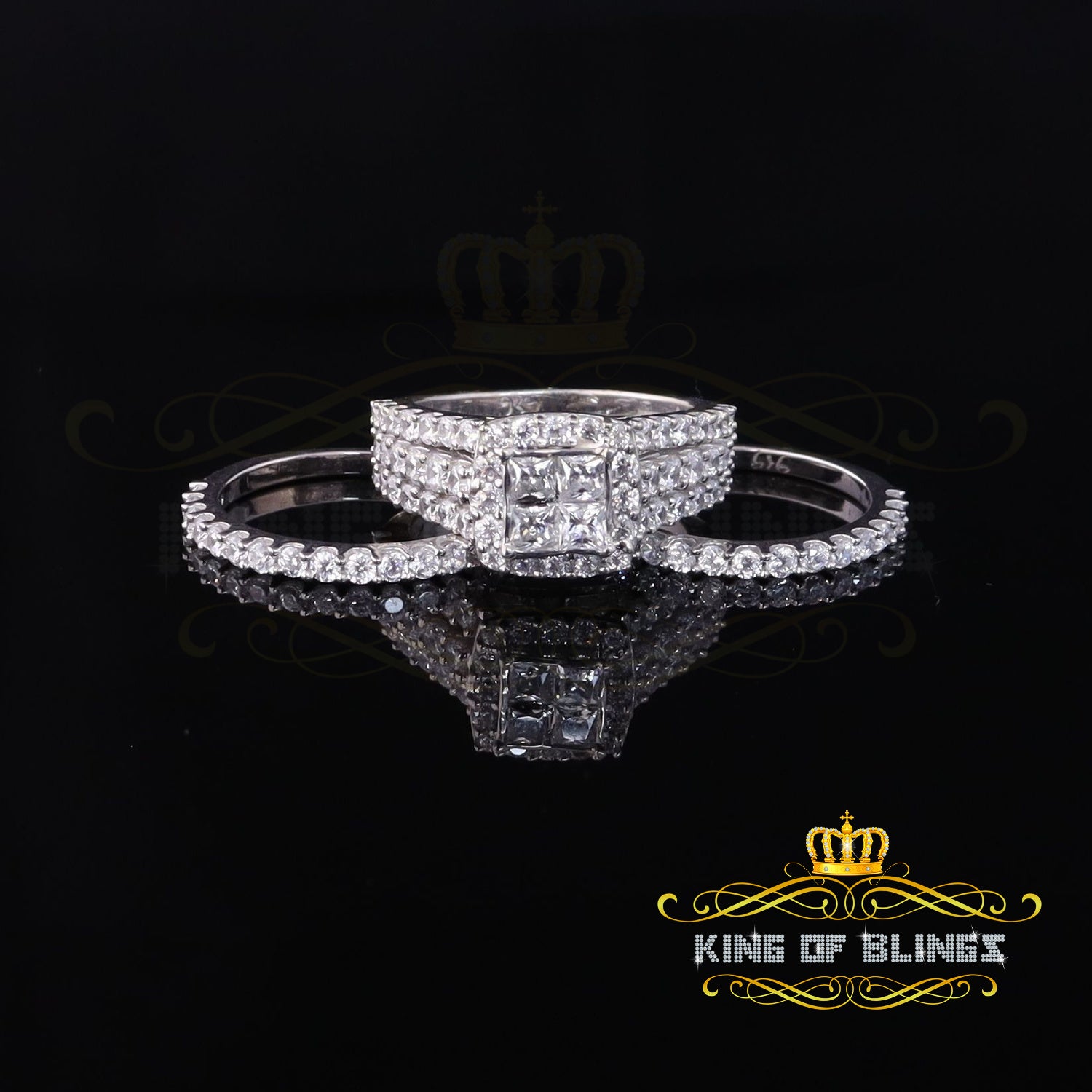 King Of Bling's6.56ct Cubic Zirconia White Sterling Silver Square Engagement Womens Ring Size 8 KING OF BLINGS