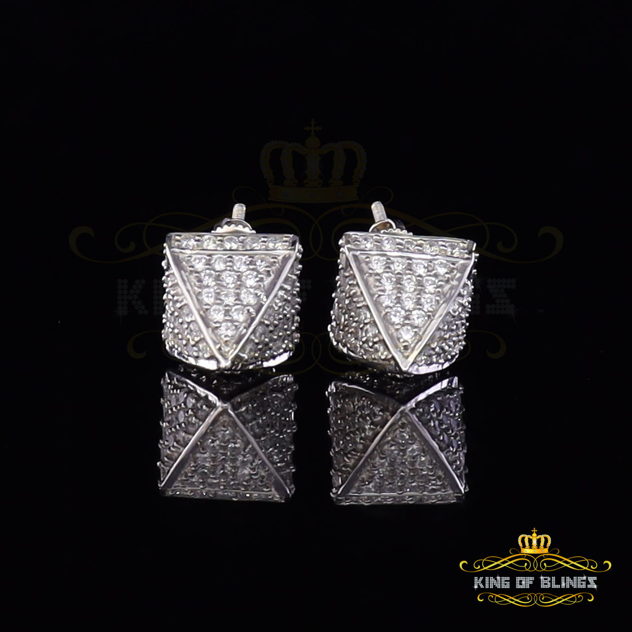 King of Blings- White 925 Silver Screw Back 2.19ct Cubic Zirconia Women Hip Hop Square Earrings