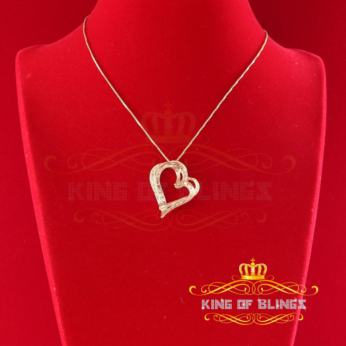 King Of Bling's Real 0.10 ct Diamond 925 Sterling Silver HEART Charm Necklace Yellow Pendant KING OF BLINGS