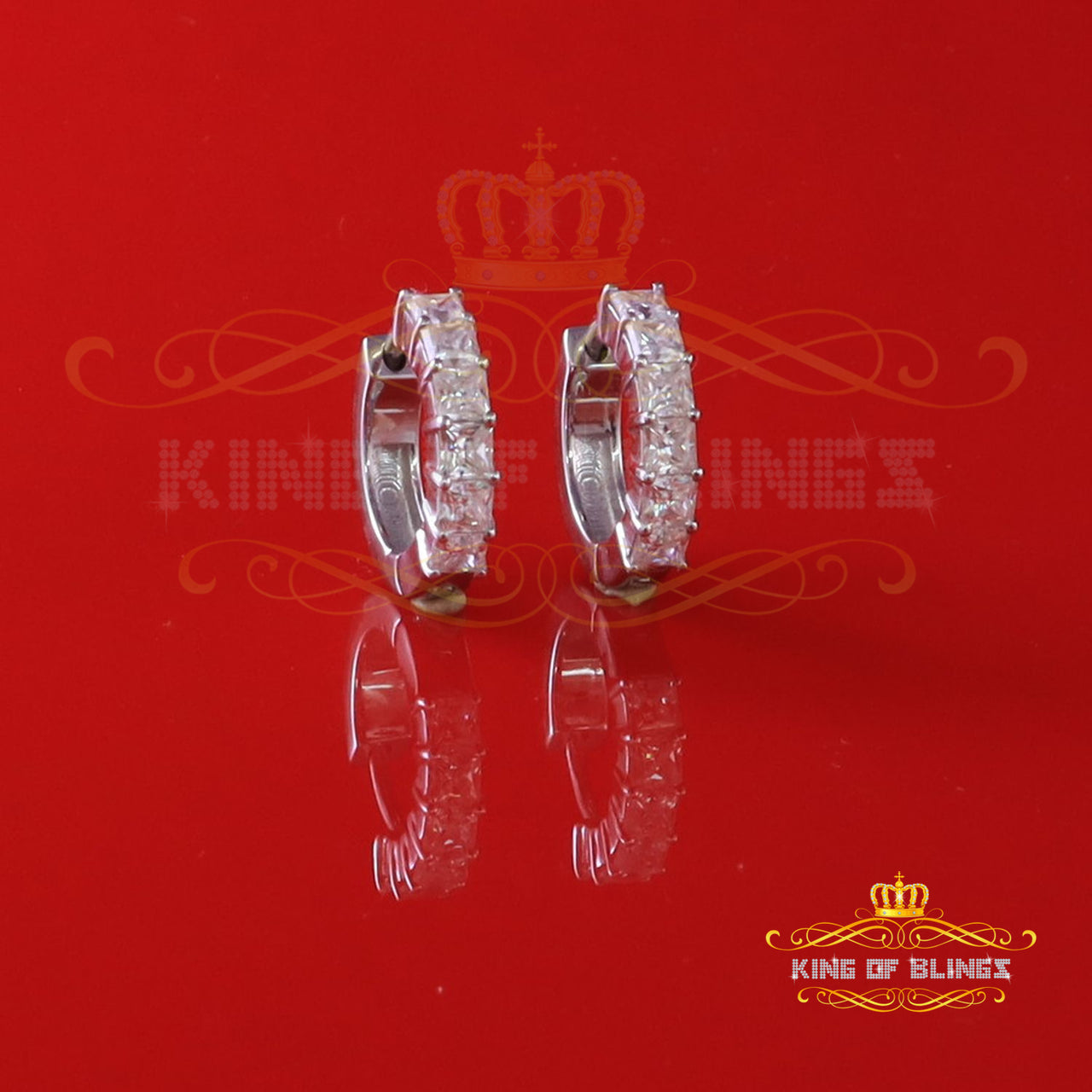 King of Bling's 2.00ct Moissanite Princess White 925 Sterling Silver Women's Hoop Earrings