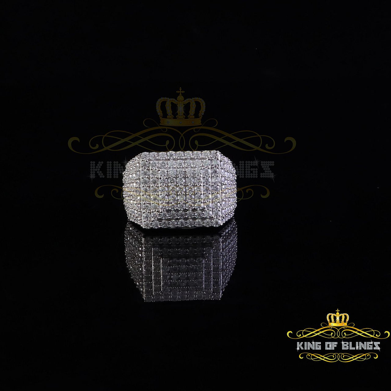 King of Bling's 925 White Sterling Silver 5.00ct VVS 'D' Moissanite Square Men's Rings Size 10