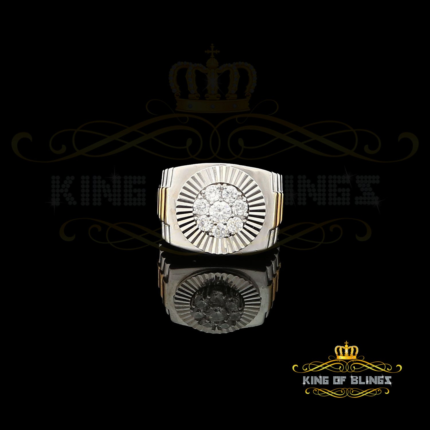 Men's White Silver 1.80ct Round Cubic Zirconia Adjustable Ring From SZ 9 to 11 KING OF BLINGS