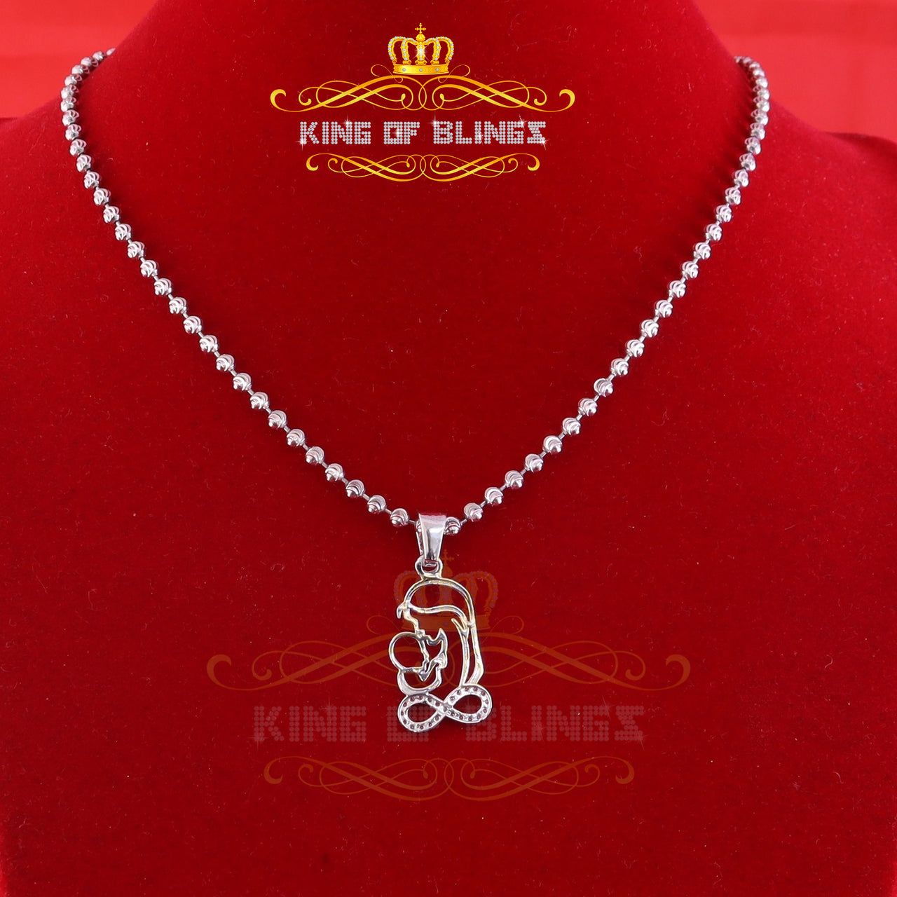 King Of Bling's Buy 0.31ct CZ Infinity Special Mother's Child 925 Sterling Silver White Pendant KING OF BLINGS