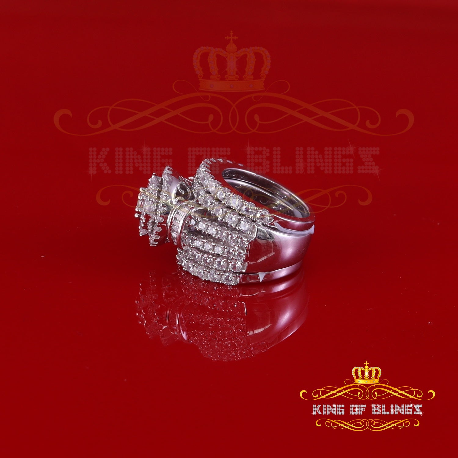 King Of Bling's13.93CT Cubic Zirconia Men's SZ 9 & Women's Size 9 Trio Style Silver White Ring KING OF BLINGS