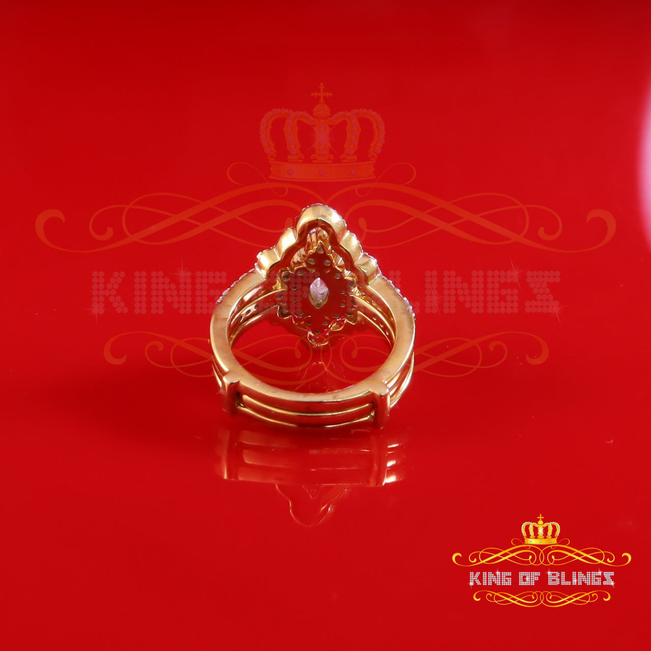 King of Bling's New Marquise Moissanite 2.00ct VVS 'D' 925 Sterling Yellow Silver Rings Size 7 King of Blings