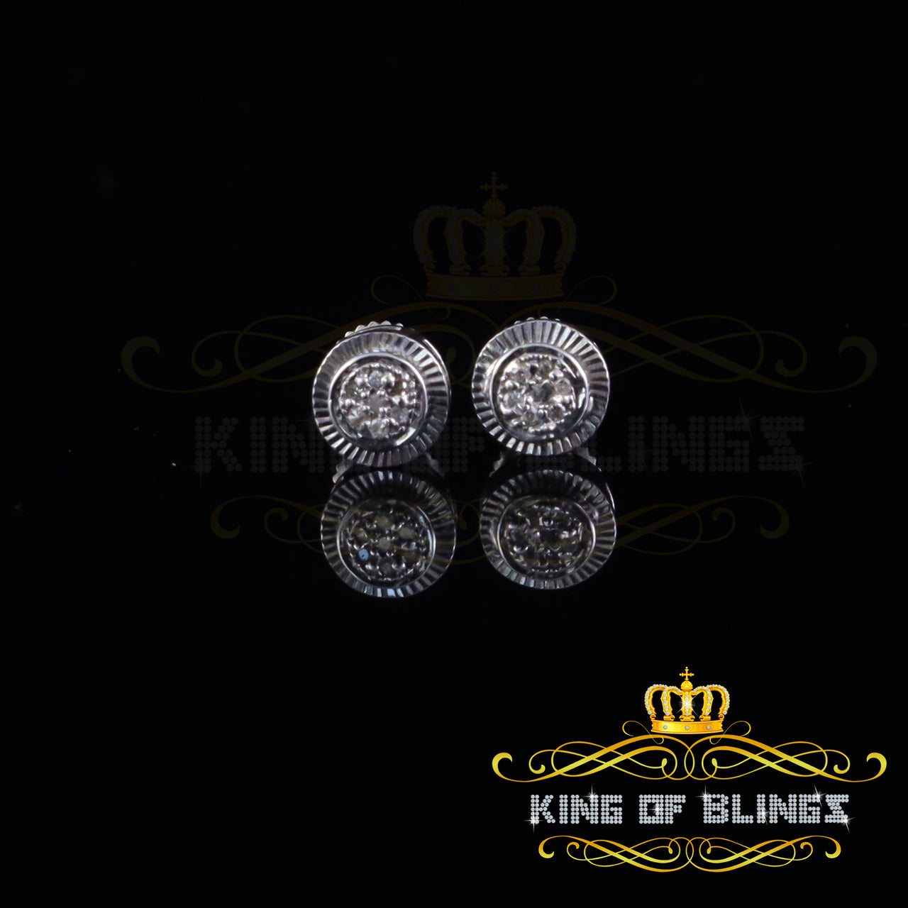 King Of Bling's 925 Sterling Silver 0.05ct Diamond White Stud For Women's Style Round Earrings