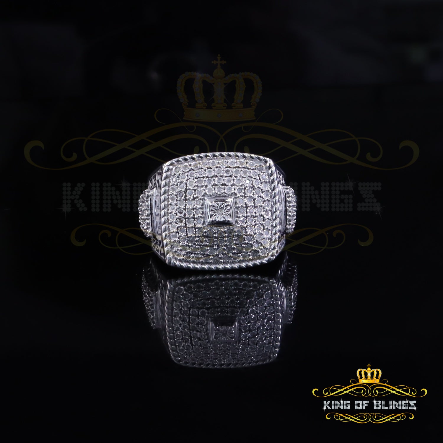 King Of Bling's Real 0.81ct Micro Pave Diamond Big Look 925 White Silver Ring Size 11 for Mens King of Blings