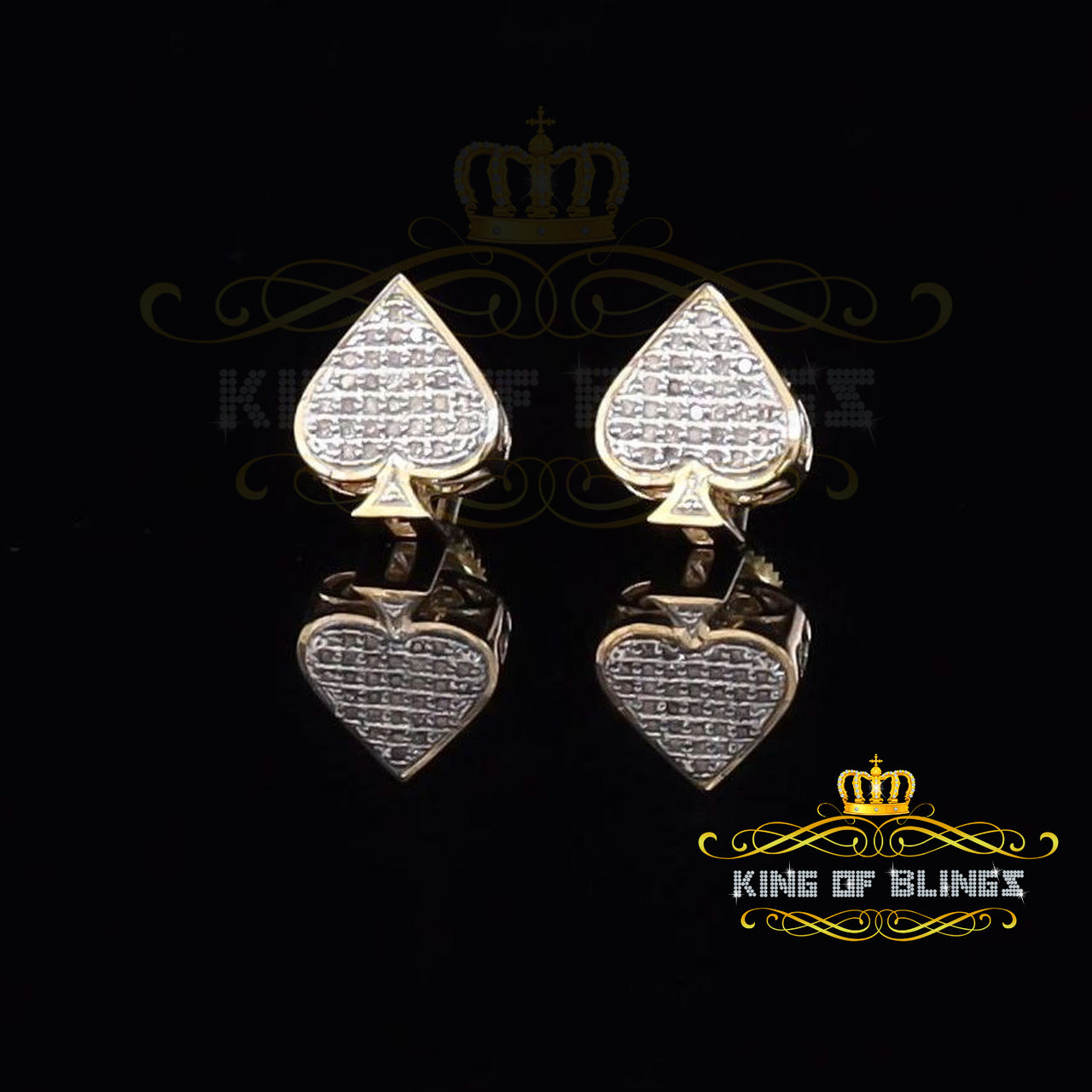King of Blings-925 Sterling Silver Yellow 0.15ct Real Diamond For Women's / Men's Heart Earring