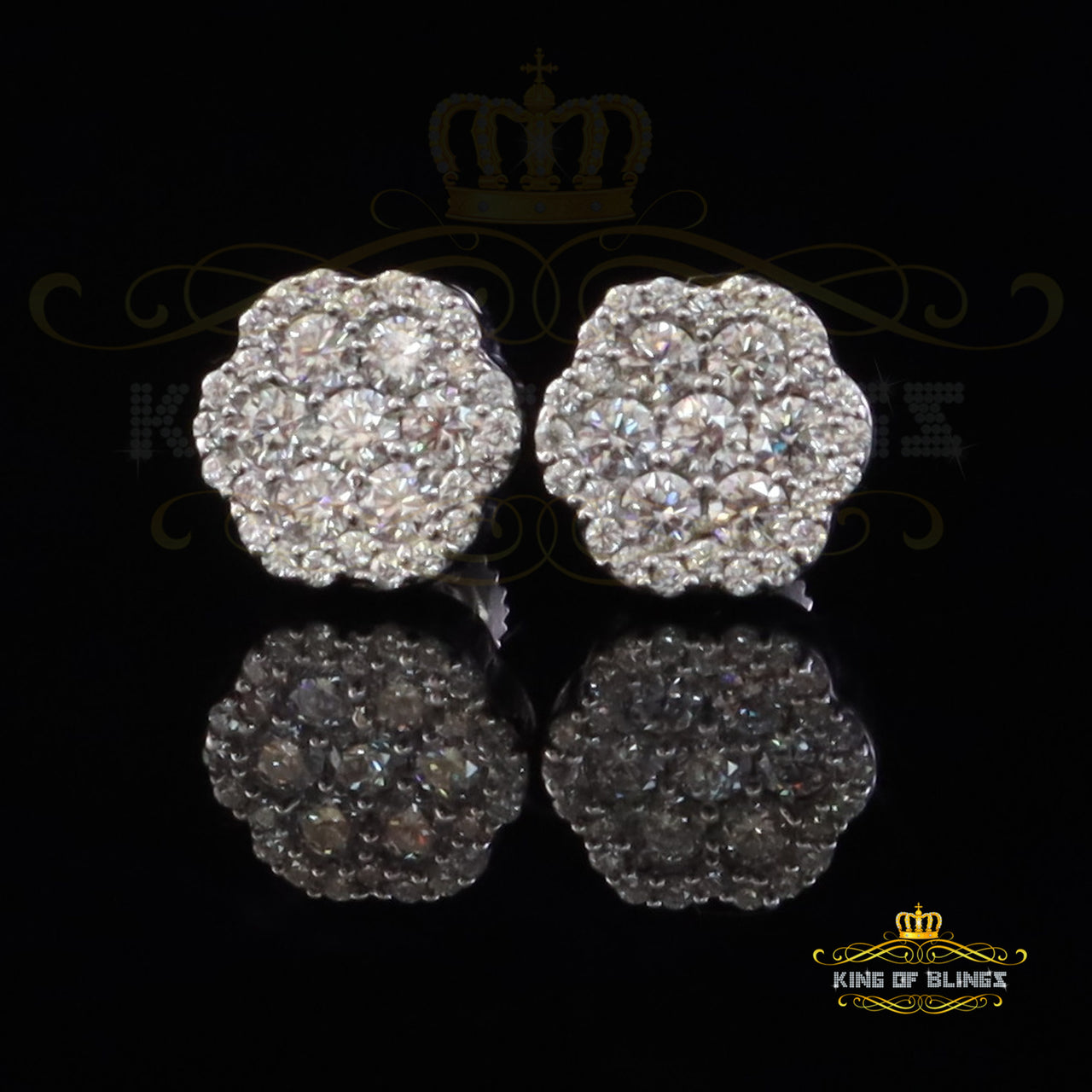 King Of Bling's 925 White Silver 0.66ct VVS 'D' Moissanite Floral Stud Earring Men's/Womens King of Blings