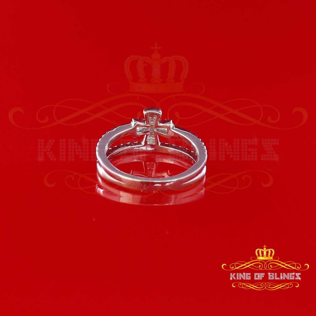 King Of Bling's925 Sterling White Silver 0.40ct Cubic Zirconia Wedding Womens Cross Ring Size 7