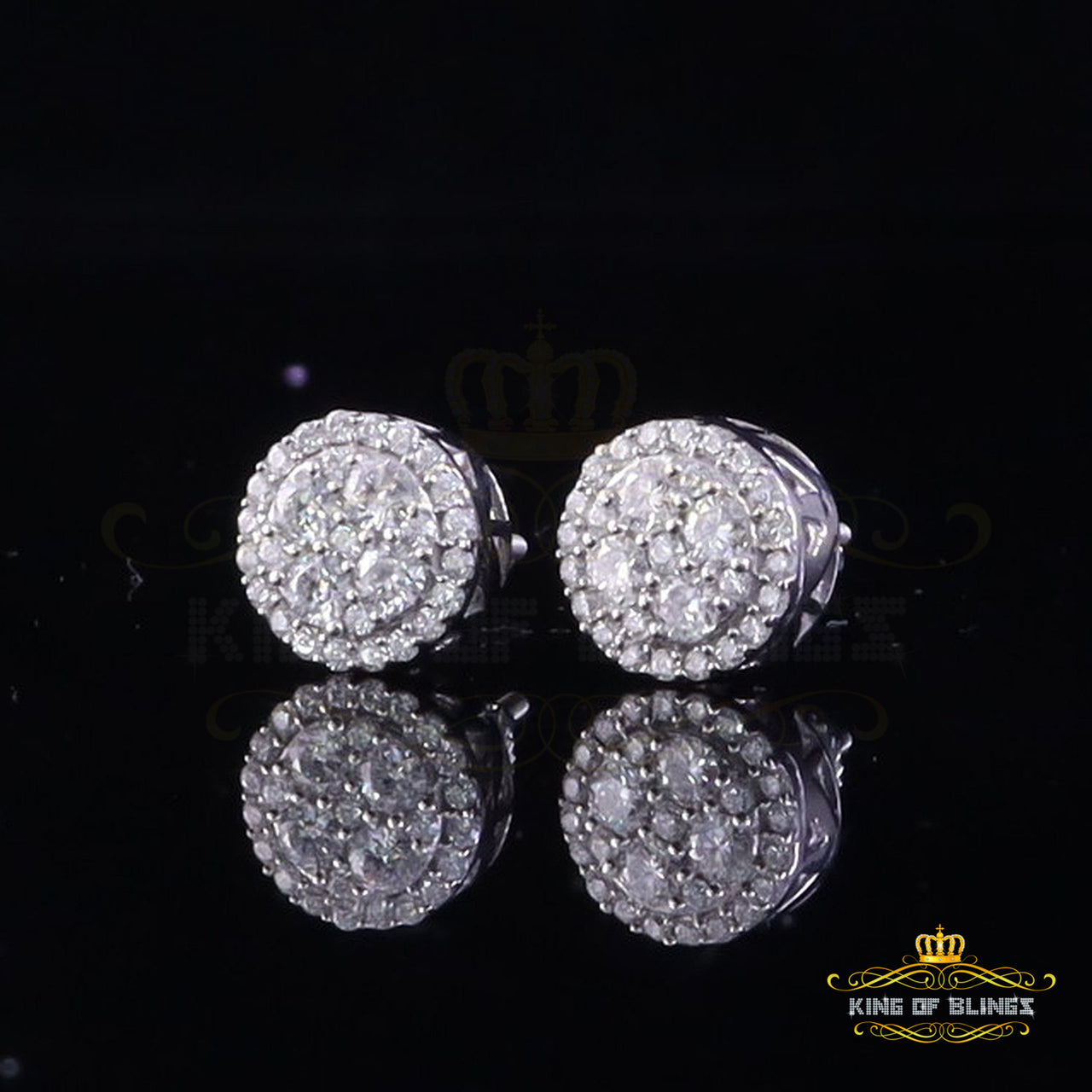 King of Bling's Moissanite 1.00ct 925 Sterling Silver White Cluster Earrings For Mens & Womens