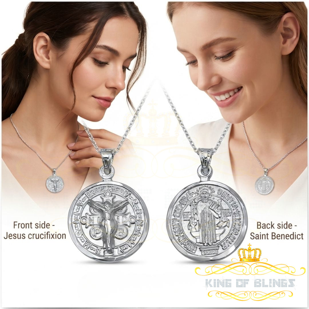 King Of Bling's Double Side Jesus & Benedict Men's/Women's Pendant Religious 925 Sterling Silver