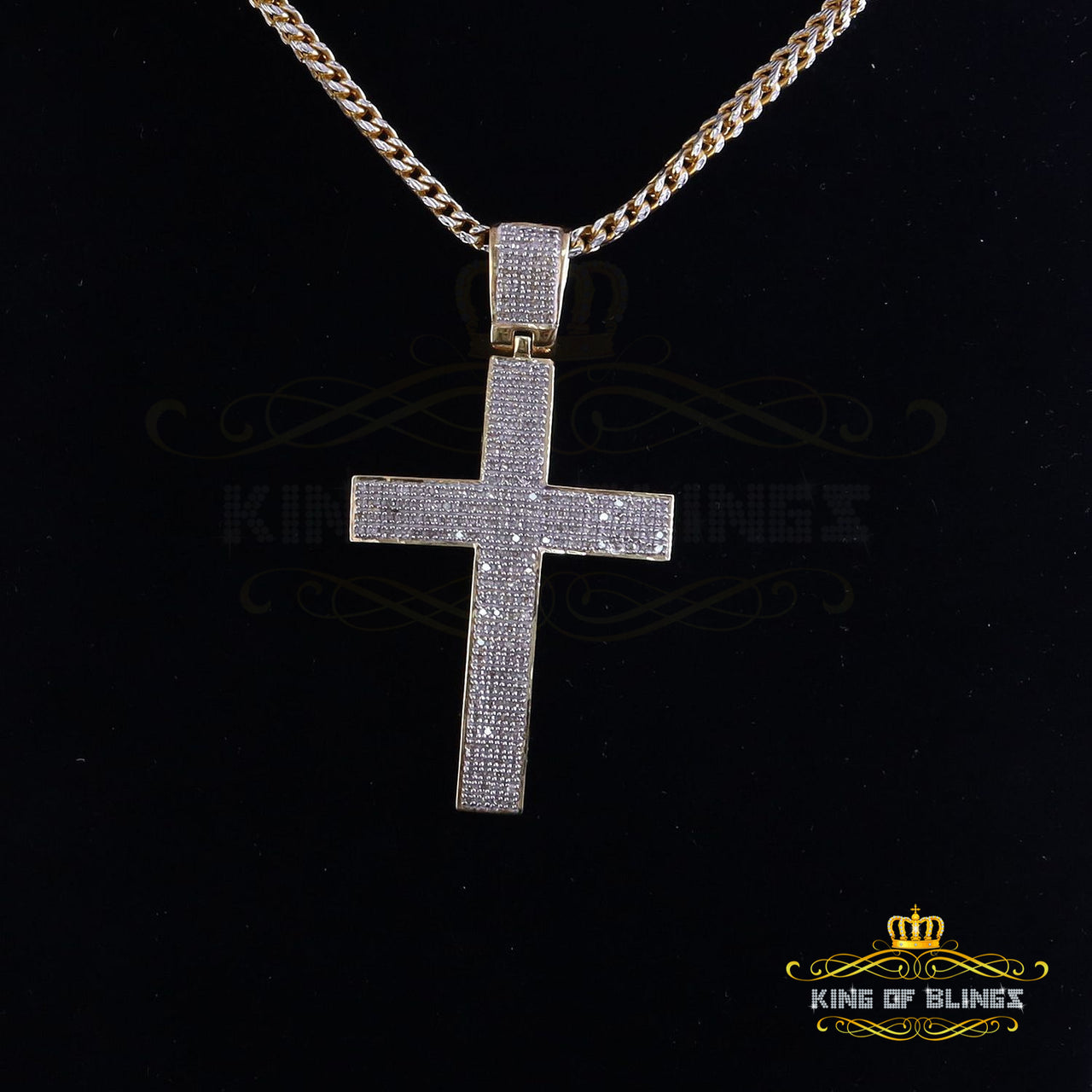King Of Bling's Real 0.85ct Diamond 925 Sterling Silver CROSS Charm Necklace Pendant in Yellow
