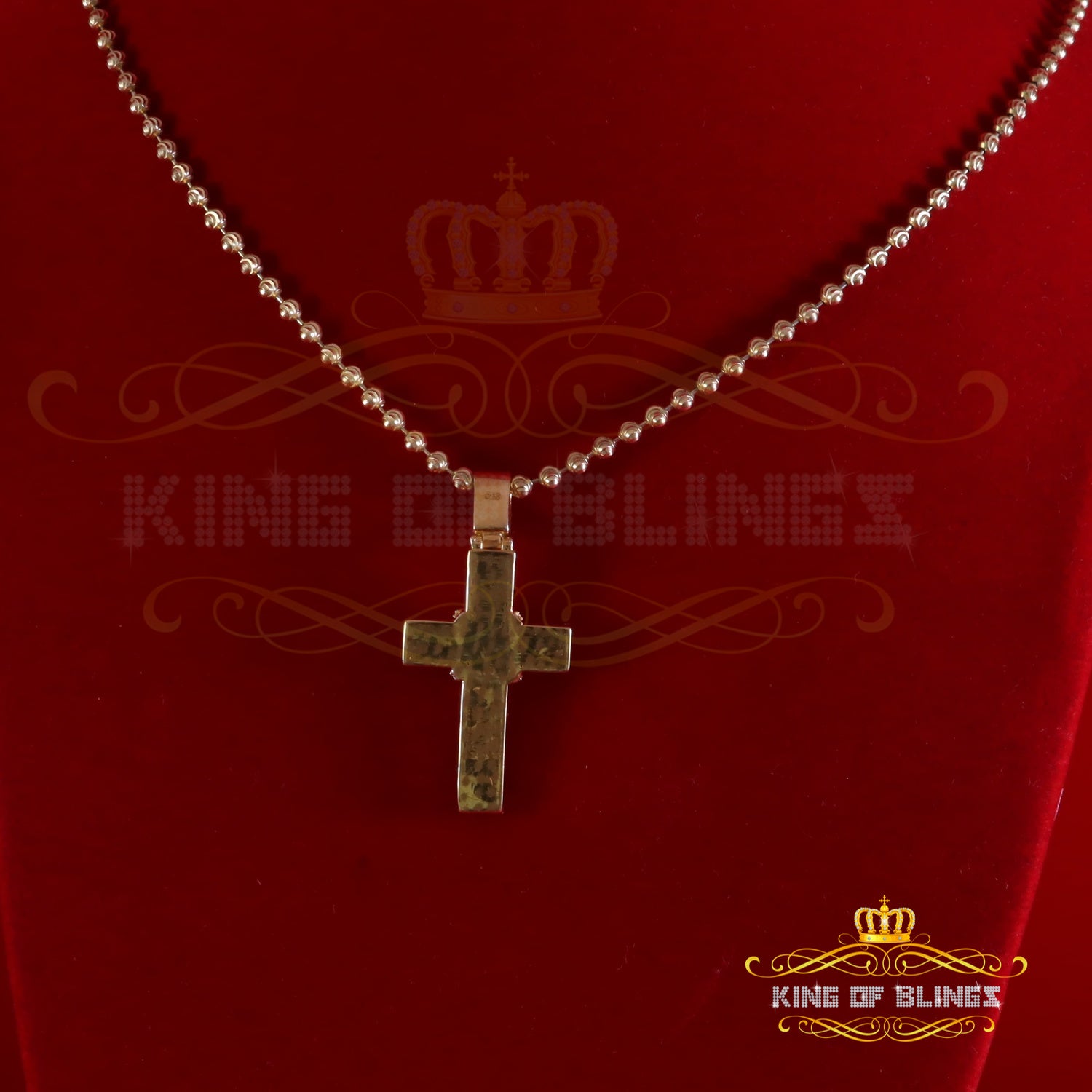 King Of Bling's Women's Yellow 925 Silver 2.0ct VVS D Clr. Moissanite Baguette Cross Pendant for KING OF BLINGS