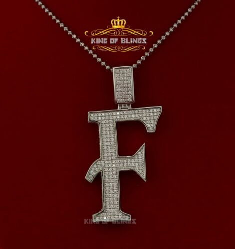Fancy 925 Silver White Initial Letter "F" Pendant with 11.37ct Cubic Zirconia KING OF BLINGS