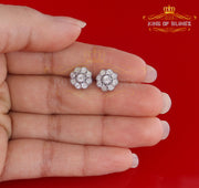 King Of Bling's 0.03ct Diamond 925 Sterling Silver White Floral Earrings For Men's & Women's KING OF BLINGS