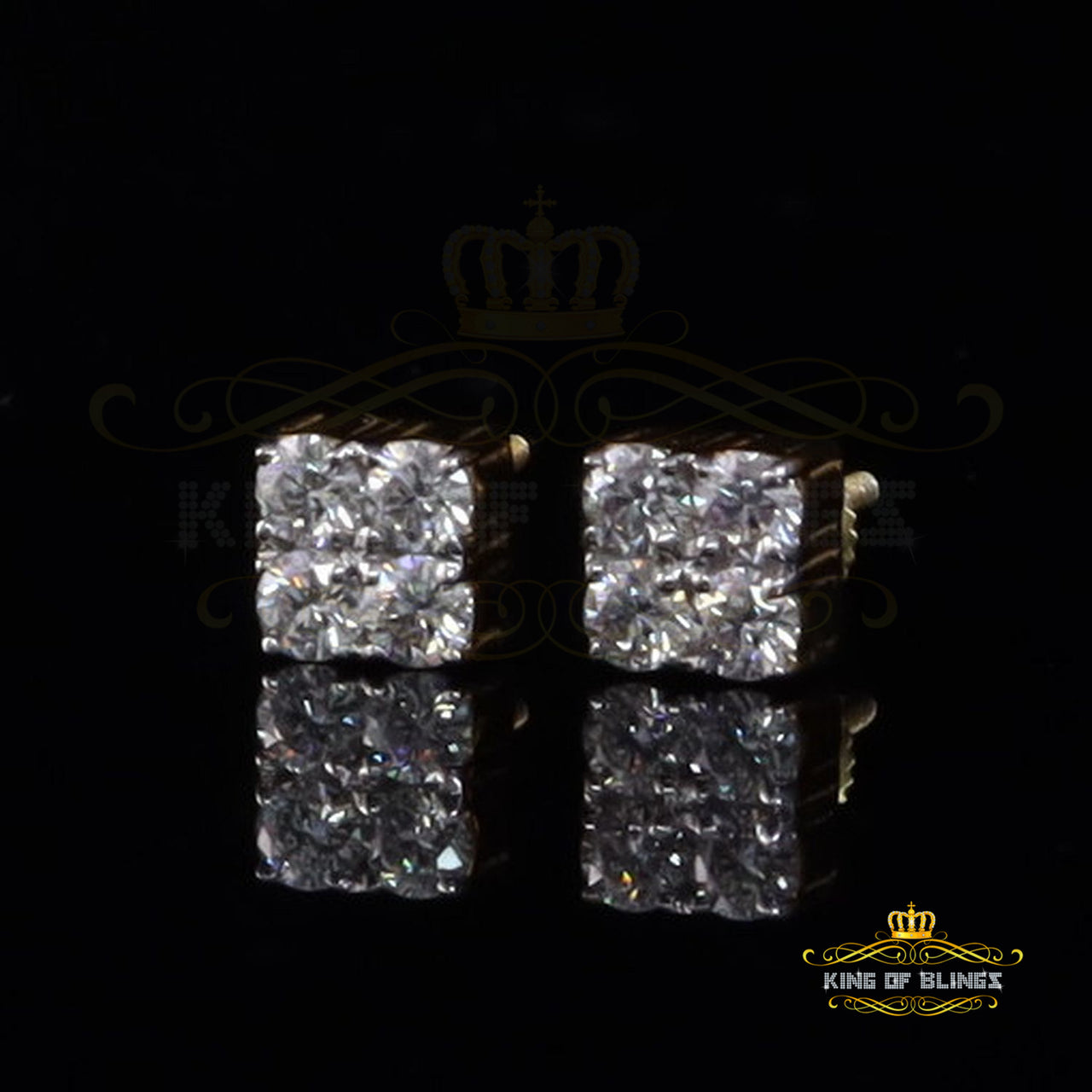 King  of Bling's 1.00ct VVS 'D' Moissanite Women's 925 Silver Yellow Square Stud Earrings