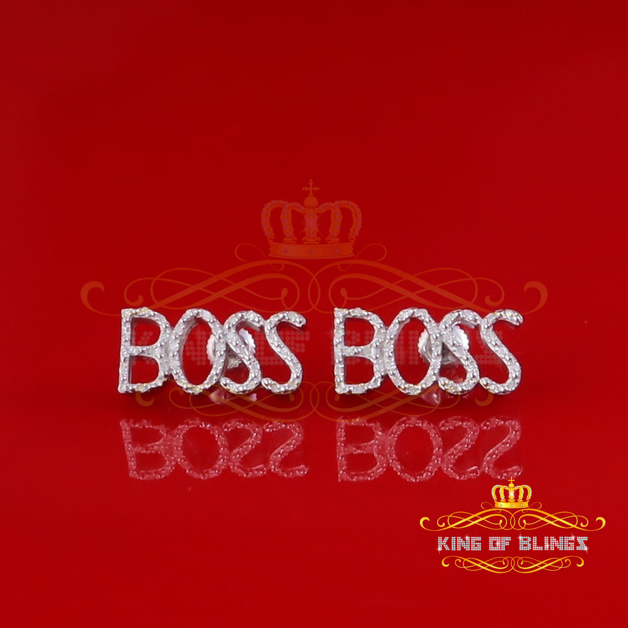 King Of Bling's 0.20 Ct White Natural 925 Sterling Silver BOSS Womens Diamonds Stud Earrings KING OF BLINGS