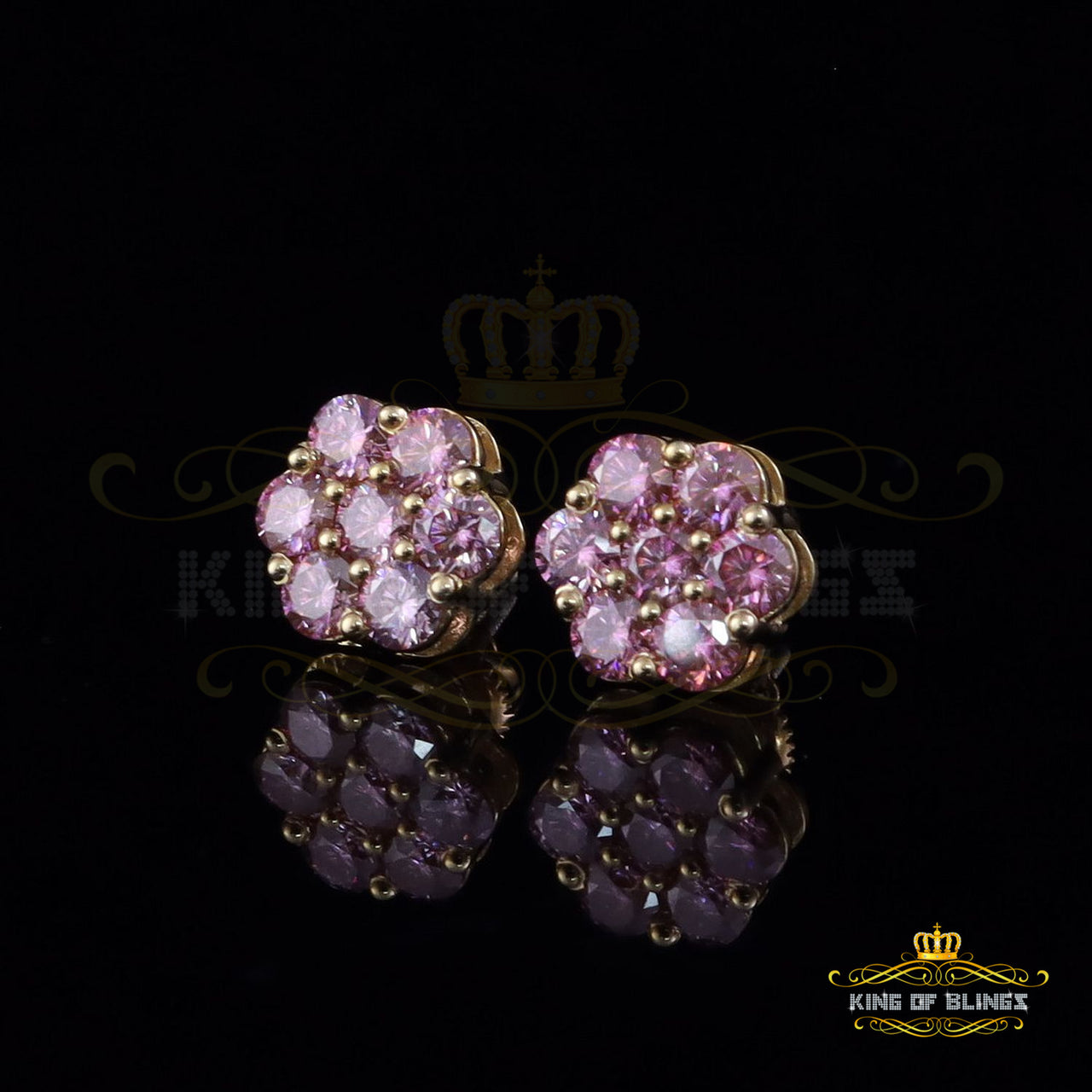 Mens/Women's 925 Silver Yellow 2.25ct VVS D Pink Moissanite Floral Stud Earrings