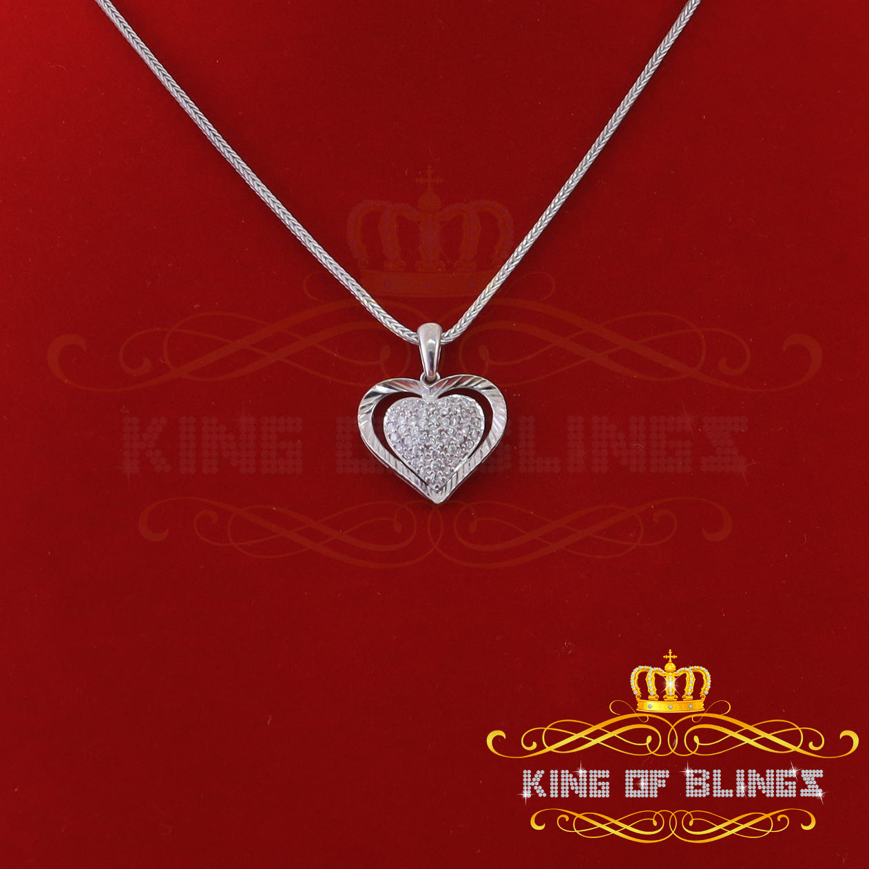 King Of Bling's Fancy Special 925 Sterling Silver Heart White Pendant with 0.49ct Cubic Zirconia