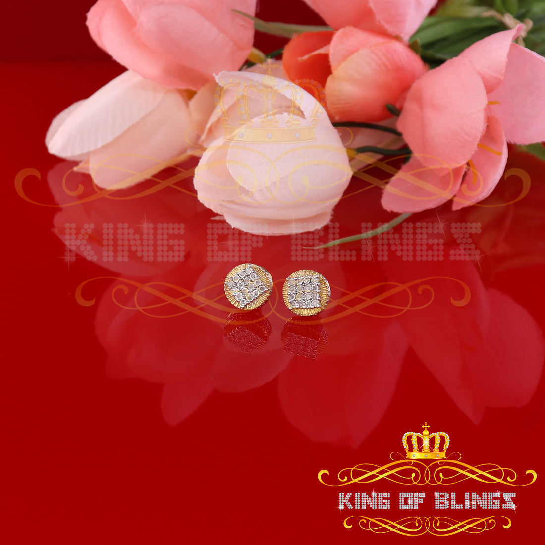 King of Blings-925 Sterling Silver Yellow Hip Hop 0.15ct Diamond Men's & Women's Round Earrings