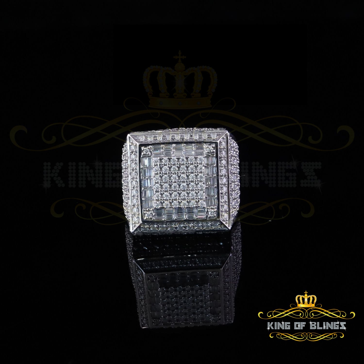 King of Bling's Men's/Womens 925 Silver White 4.50ct VVS 'D' Moissanite Square Rings Size 10 King of Blings