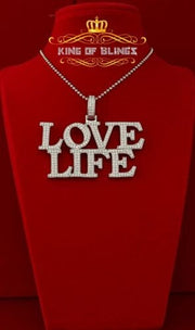 Create your Custom Design like LOVE LIFE in White 2.50 inch  925 Sterling Charming Pendant with  Cubic Zirconia Custom KING OF BLINGS
