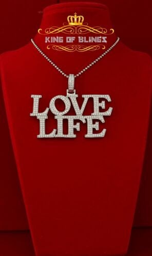 King Of Bling's White 925 Sterling LOVE LIFE Letter Charming Pendant with 11.64ct Cubic Zirconia KING OF BLINGS