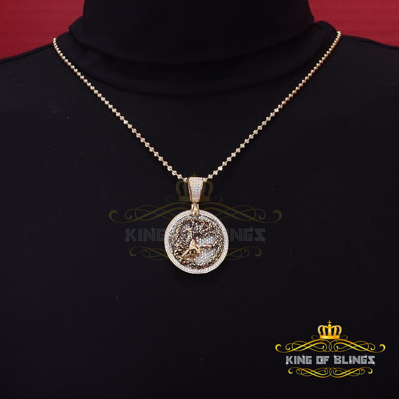 King Of Bling's Men's VVS ' IF'D' Moissanite 5.00CT Silver MEDUSA '1.50 'Circle Yellow Pendant